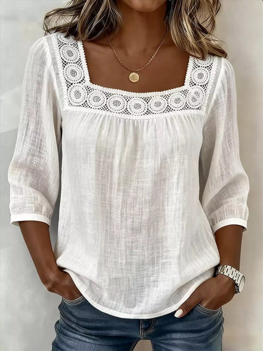 Crochet Trim Square Neck Blouse