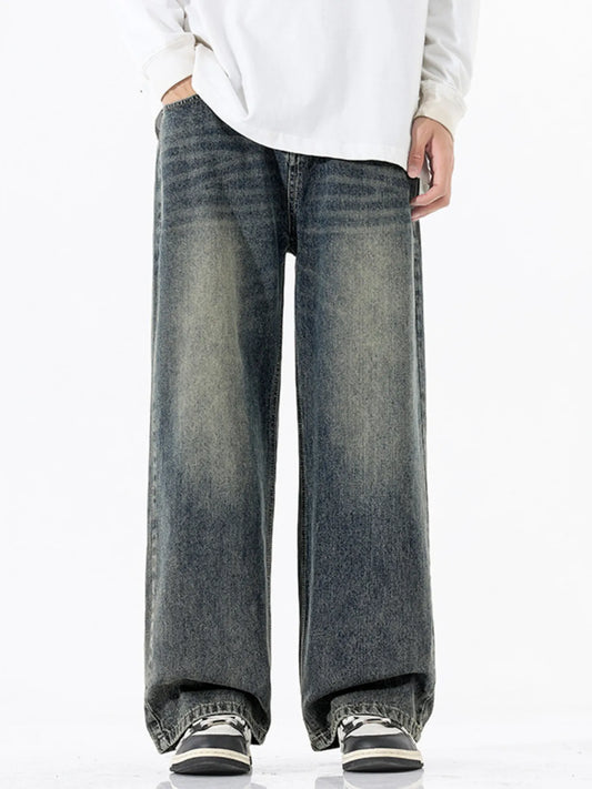 Men's Full Size Vintage Wash Wide Leg Jeans Plus Size