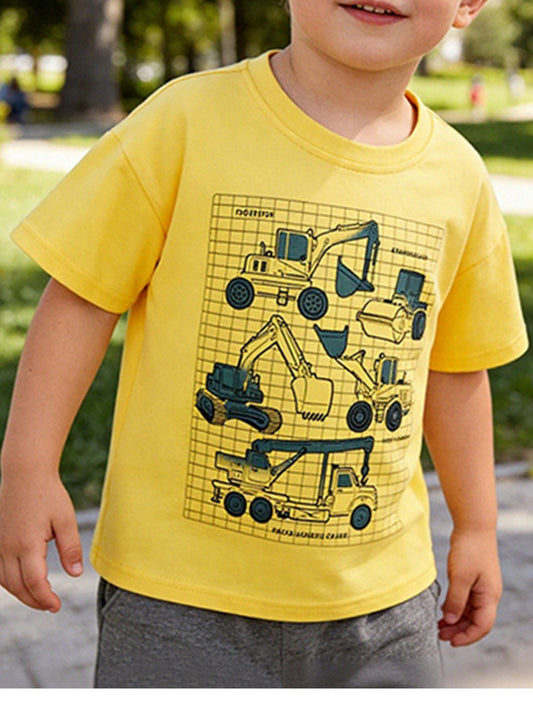 Children's Construction Vehicle Graphic Short Sleeve T-Shirt
