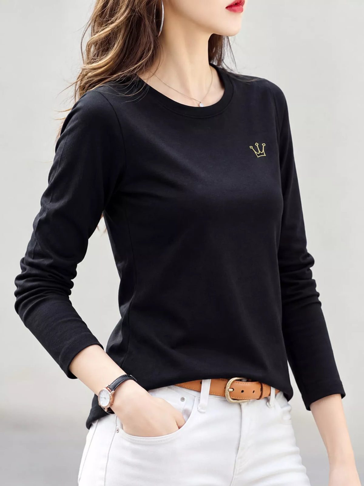 Full Size Crown Long Sleeve T-Shirt Plus Size