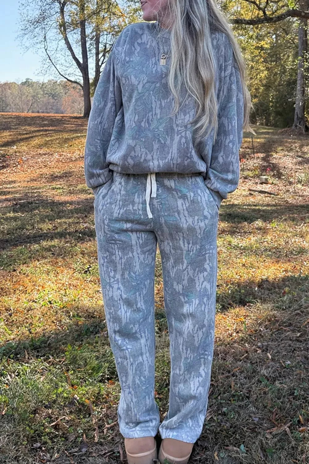 Multicolour Abstract Botanical Print Top and Drawstring Pants Set