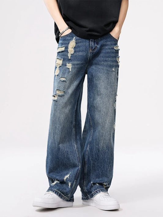 Men's Distressed Wide Leg Jeans