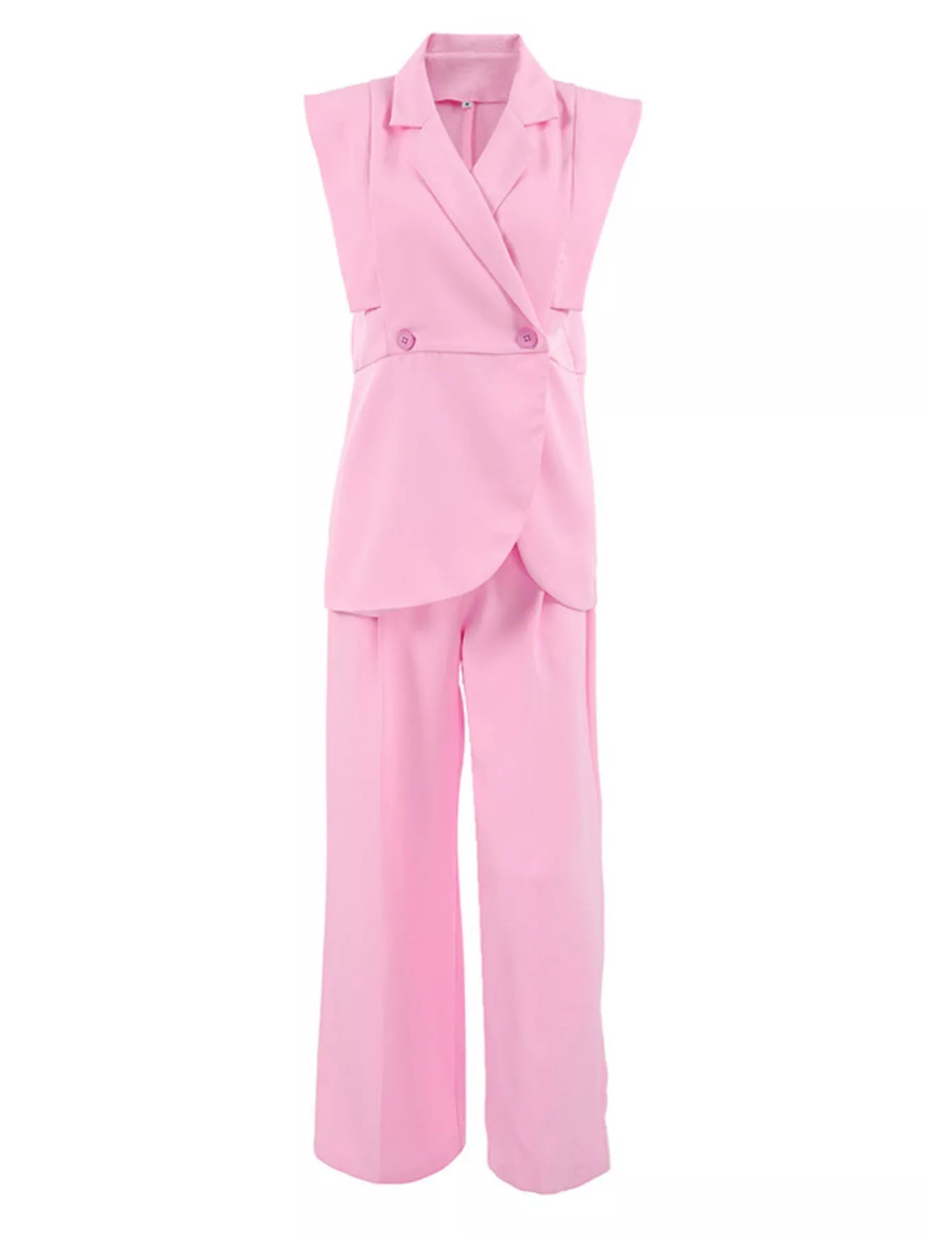 Sleeveless Blazer and Wide-Leg Pants Two-Piece Set