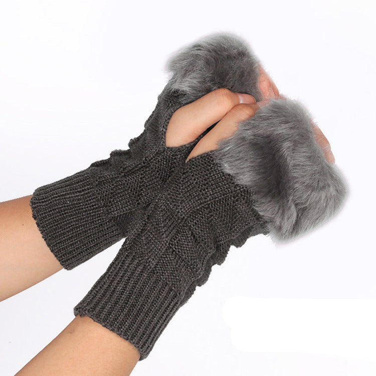 Knitted Gloves Fur Mid Length Half Finger Computer Gloves - Keeps Hands Warm With Soft Acrylic