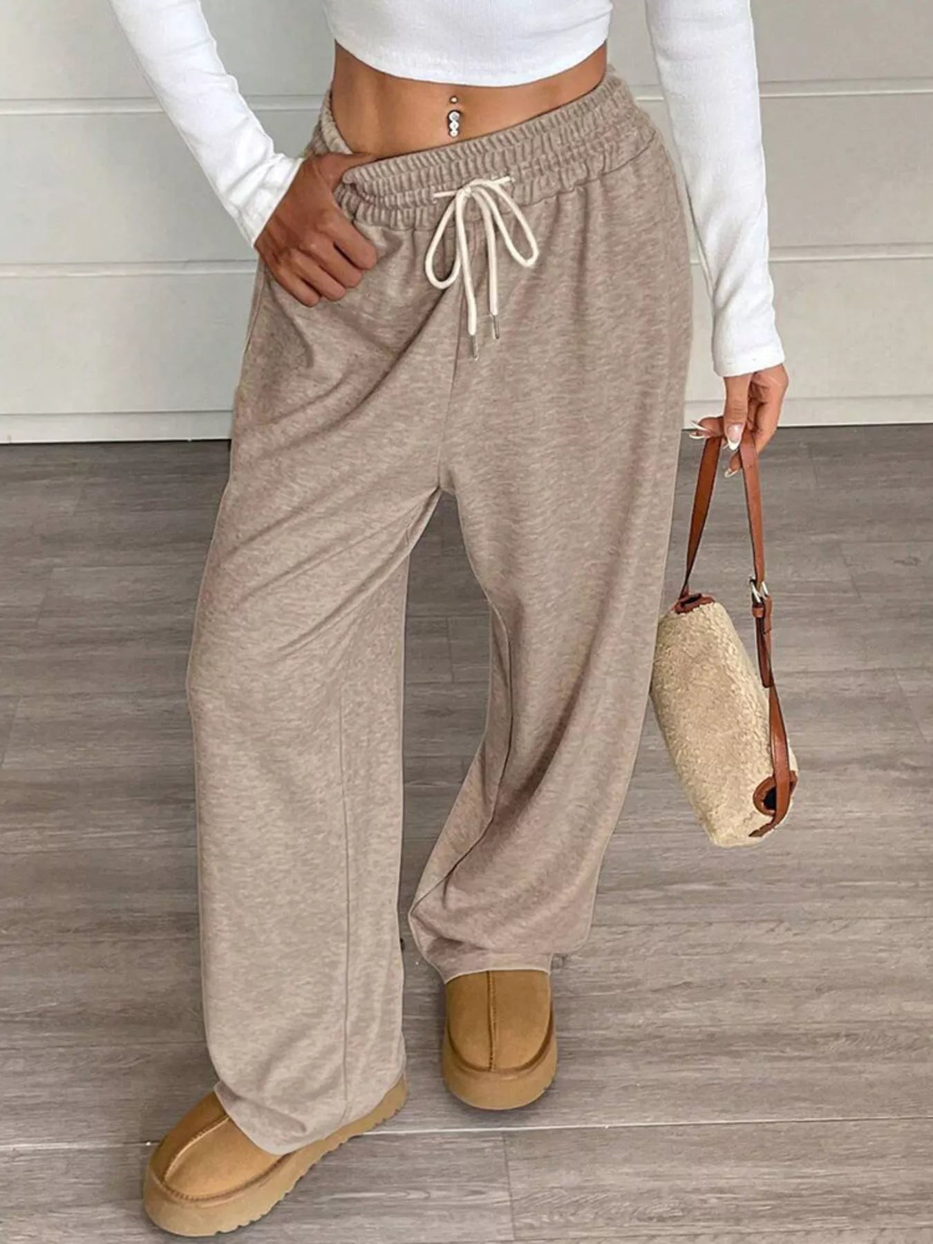 High-Waisted Wide-Leg Pants with Drawstring