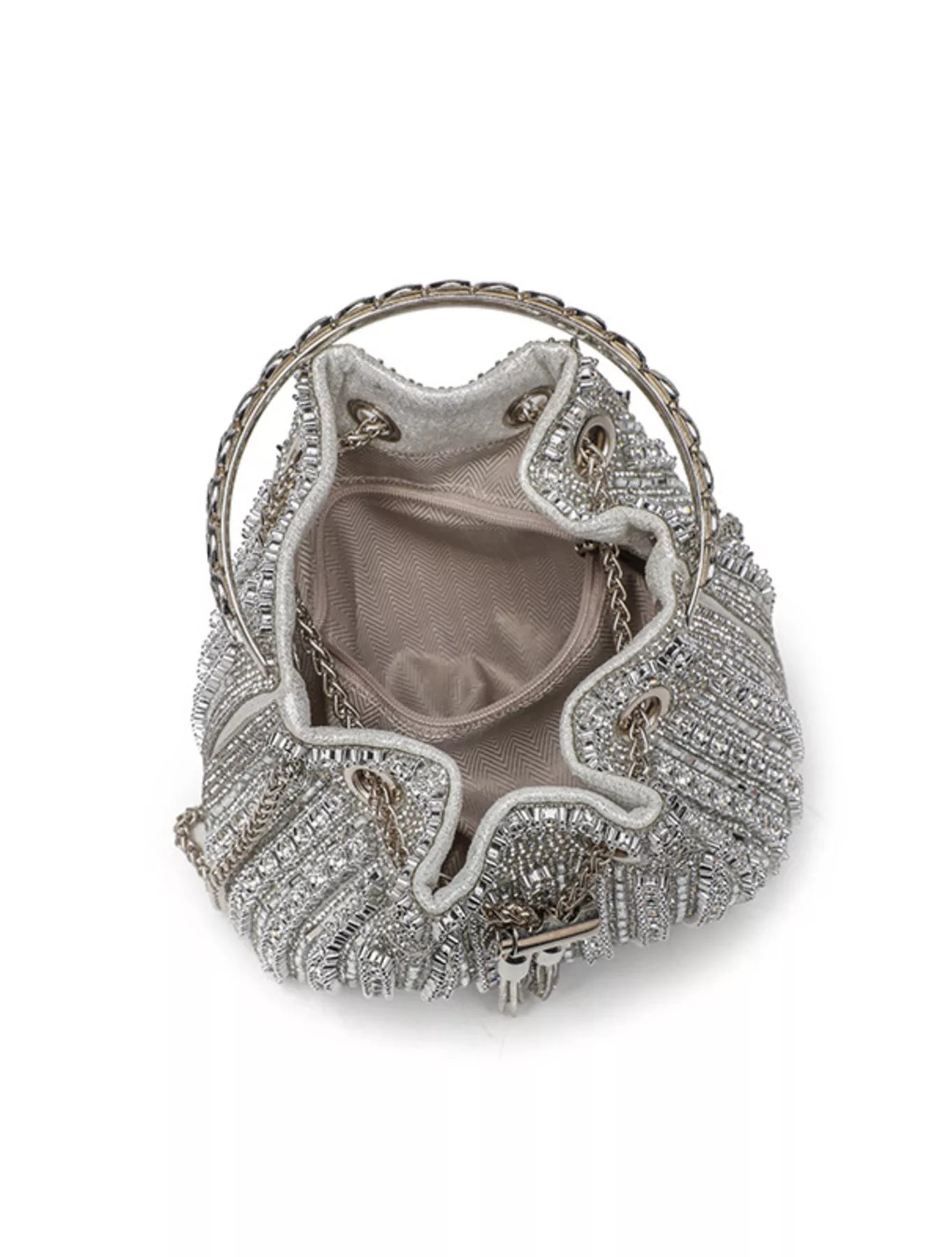 Rhinestone Embellished Bucket Crossbody Bag