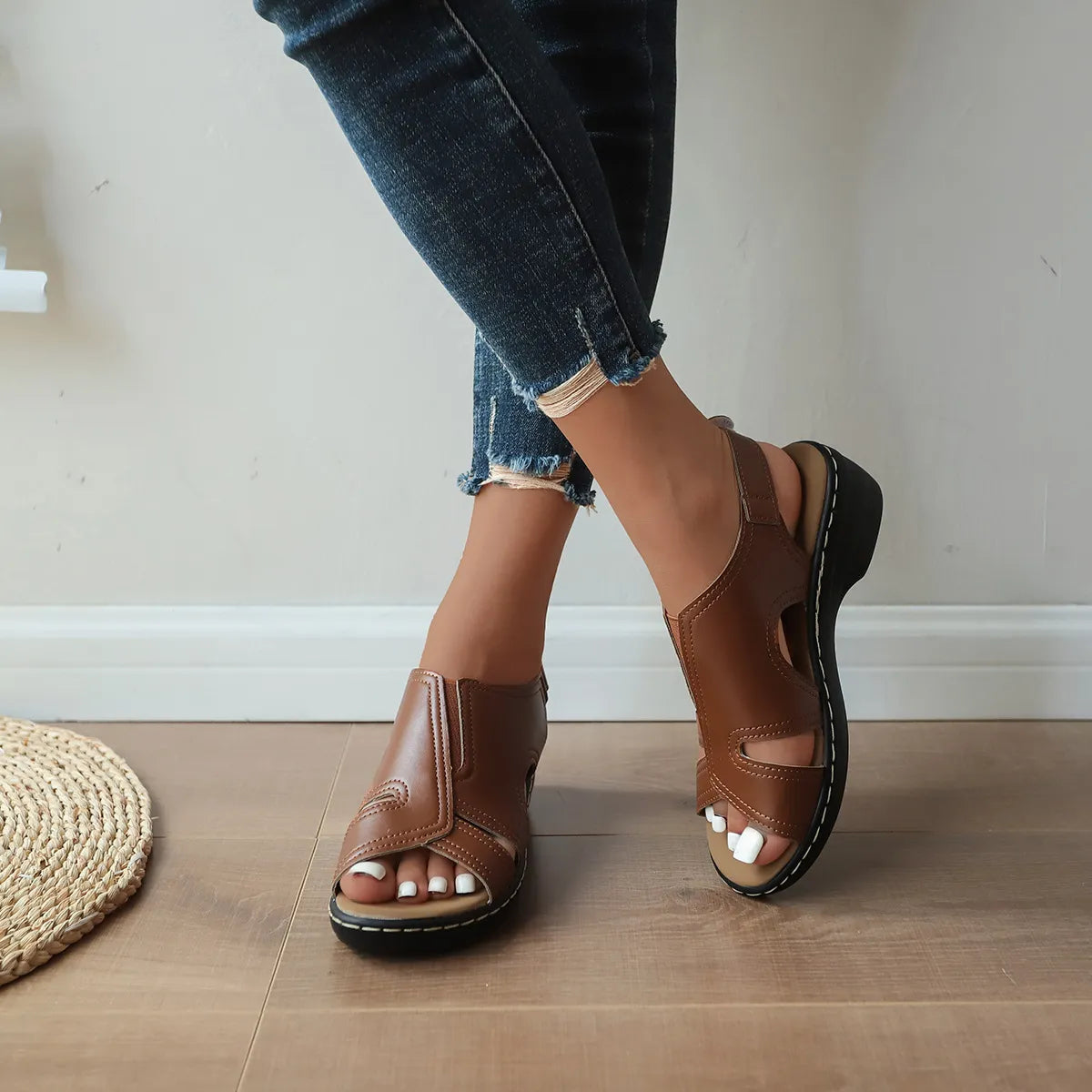 Cutout PU Leather Sandals