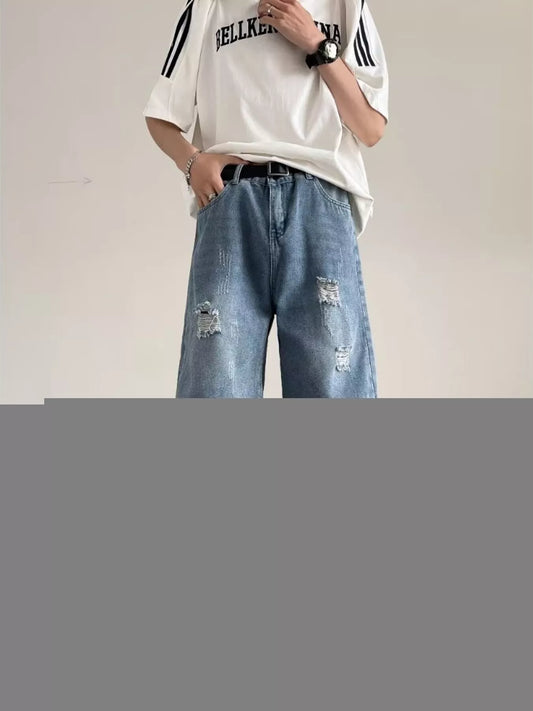 Men's Full Size Ripped Casual Loose Fit Denim Shorts Plus Size