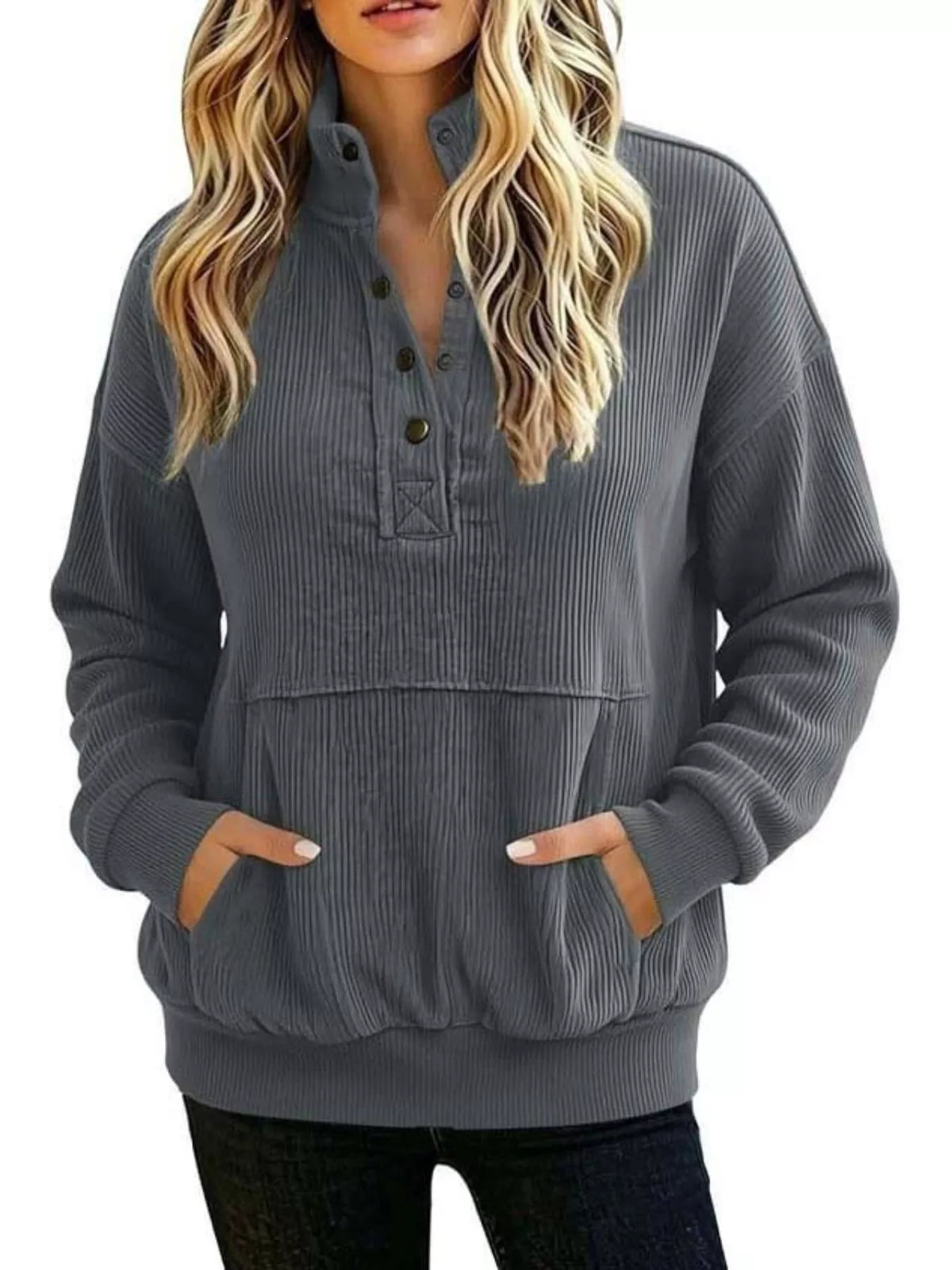 Full Size Quarter Snap Kangaroo Pocket Sweatshirt Plus Size