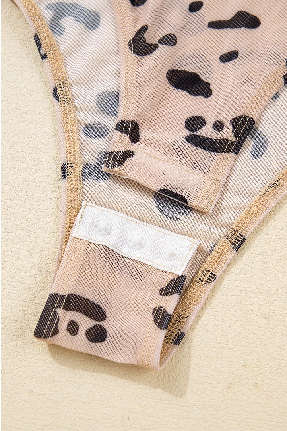 Mock Neck Sheer Mesh Leopard Long Sleeve Bodysuit
