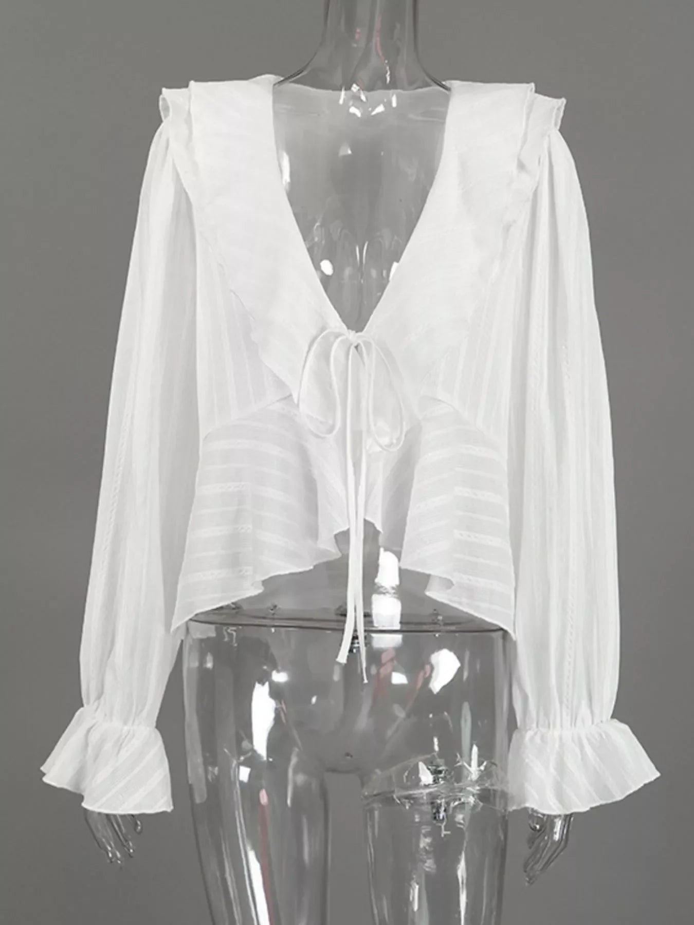 Ruffled Striped Flounce Sleeve Blouse