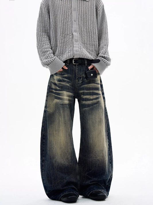 Men's Full Size Vintage Wash Wide Leg Jeans Plus Size