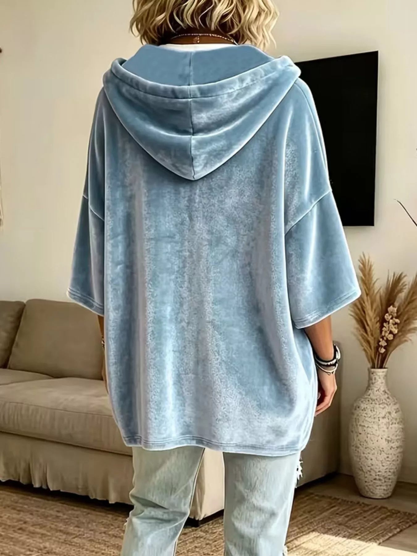 Velvet Loose Fit Hoodie with Drawstring