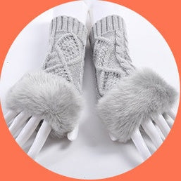 Women Rabbit Fur Fingerless Gloves - Autumn Winter Warmth For Cute Student Style