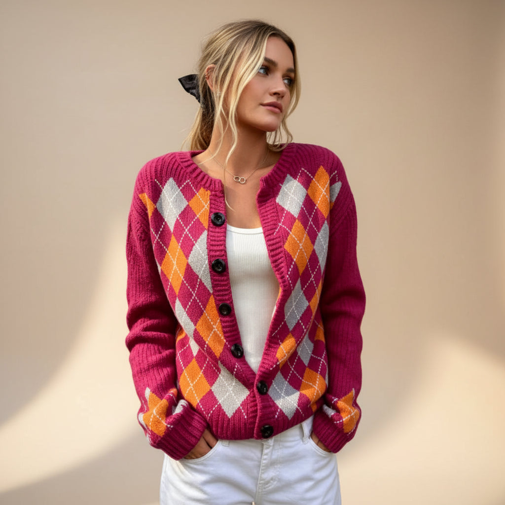 Women's Printed Round-Neck Long-Sleeve Cardigan Jacket