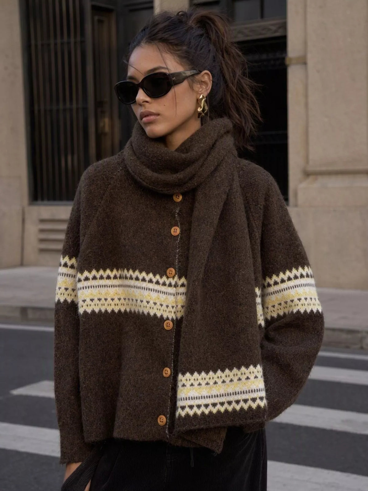 Geometric Button Down Knit Cardigan