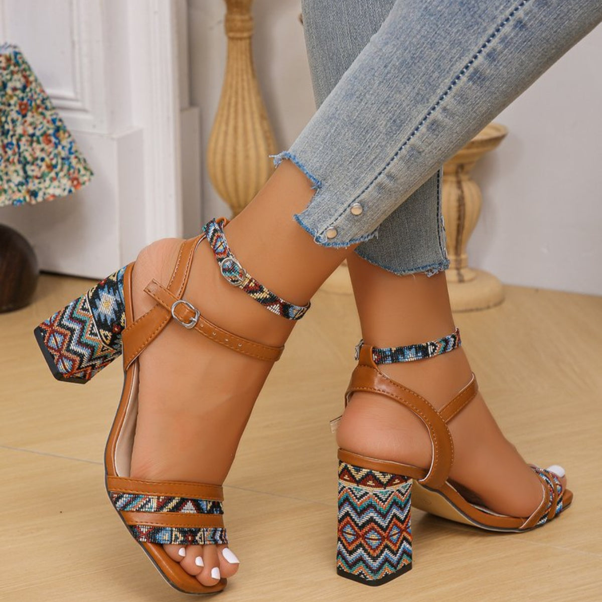 Open Toe Block Heels Sandals