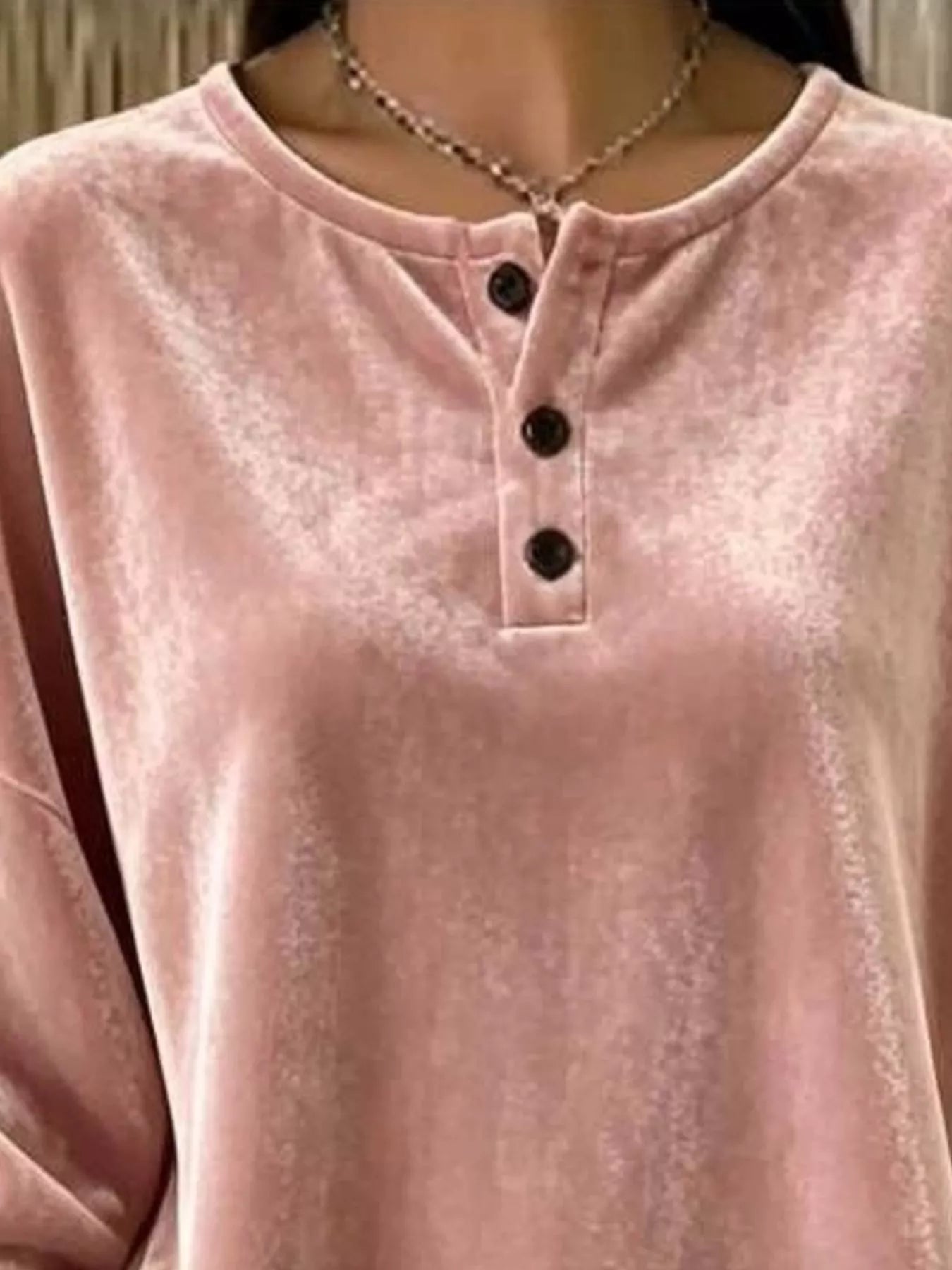Velvet Henley Top with Button Detail