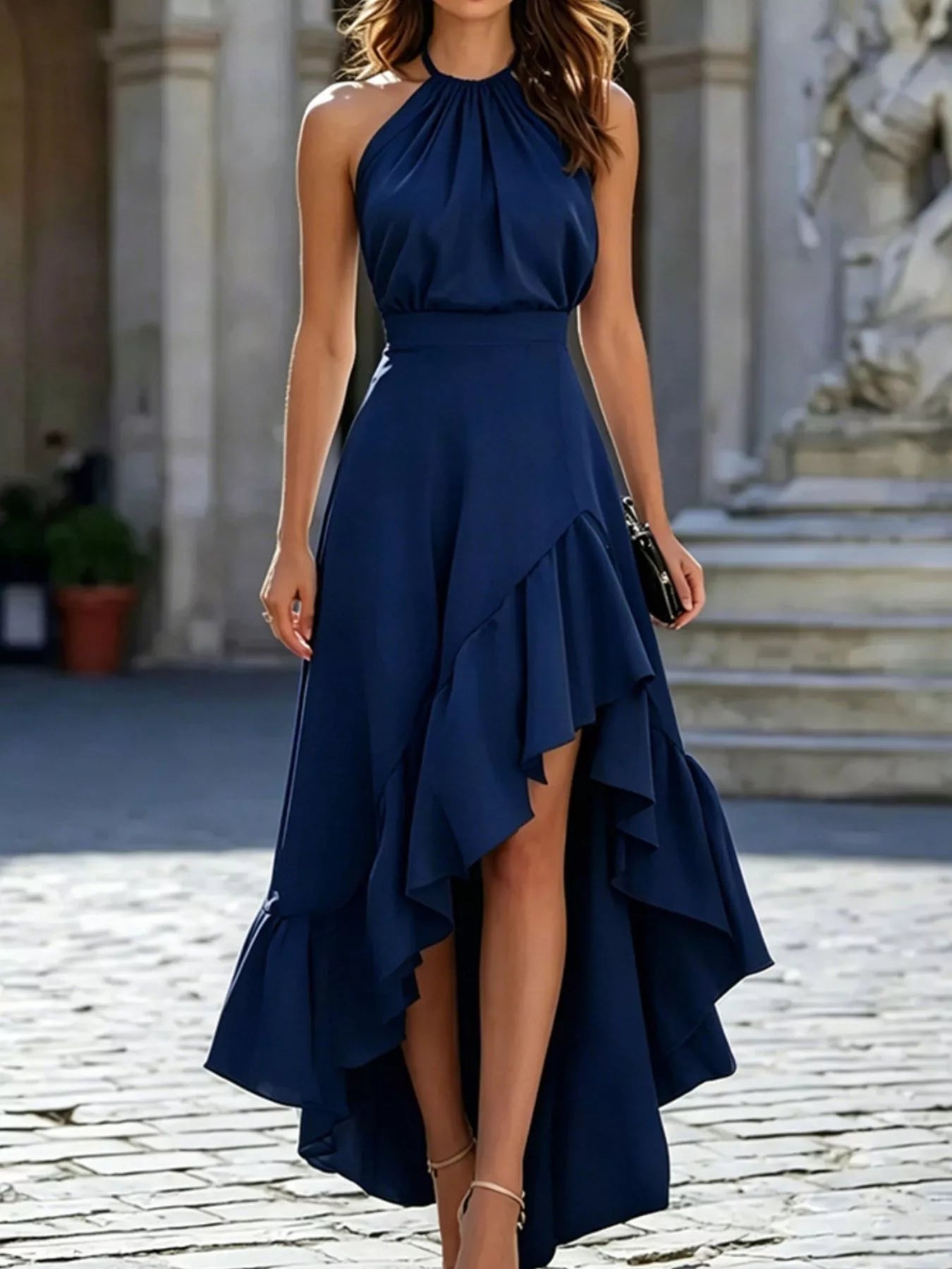 Ruffled High-Low Sleeveless Maxi Dress
