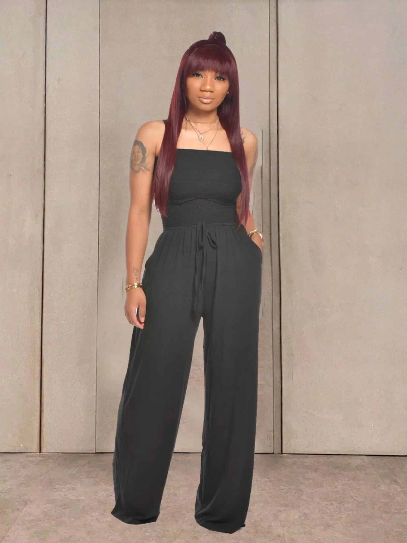 Strapless Smocked Wide-Leg Jumpsuit