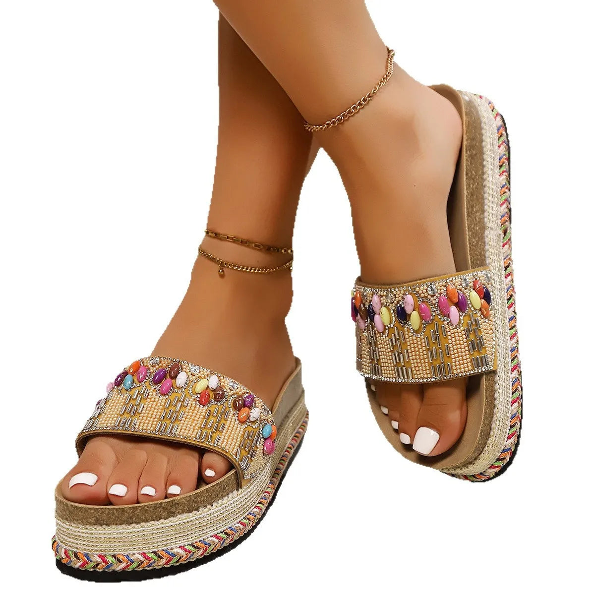 Beaded Open Toe Platform Sandals