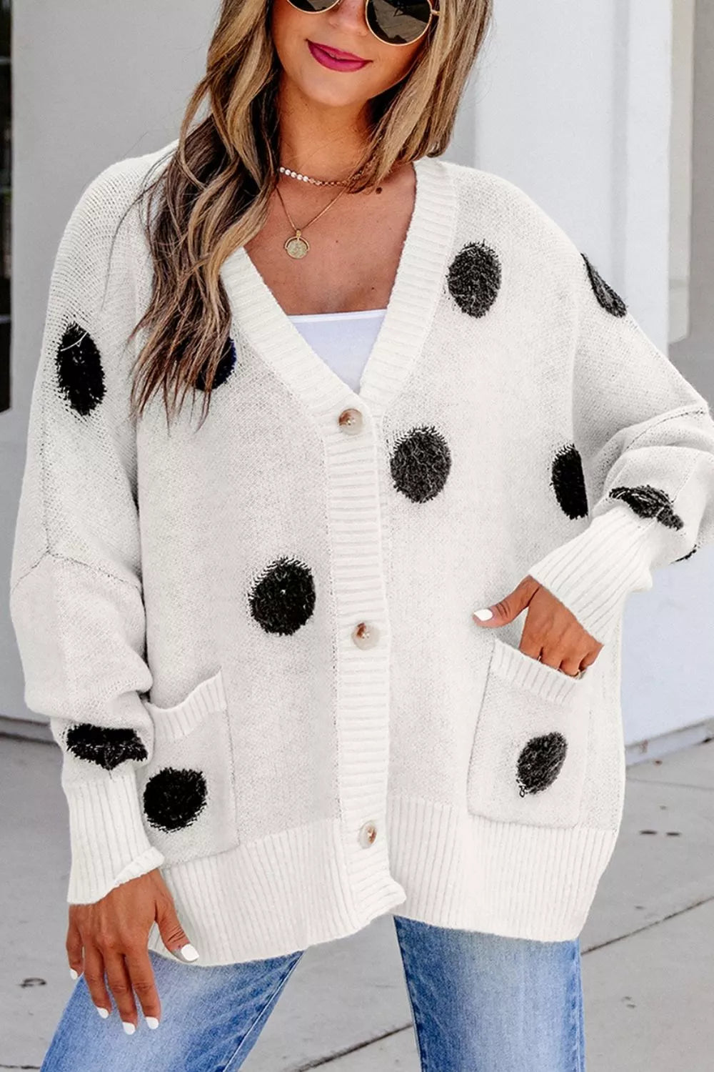 Polka Dot Button Up Cardigan
