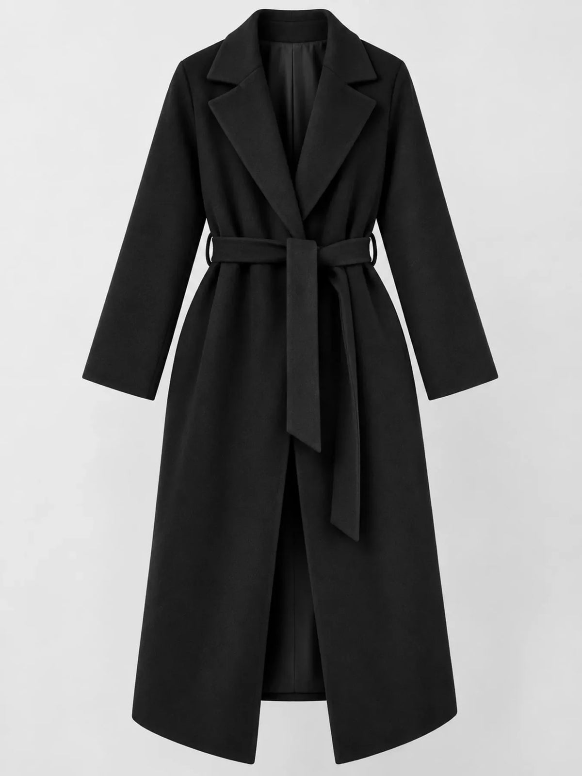Lapel Collar Long Sleeve Belted Coat