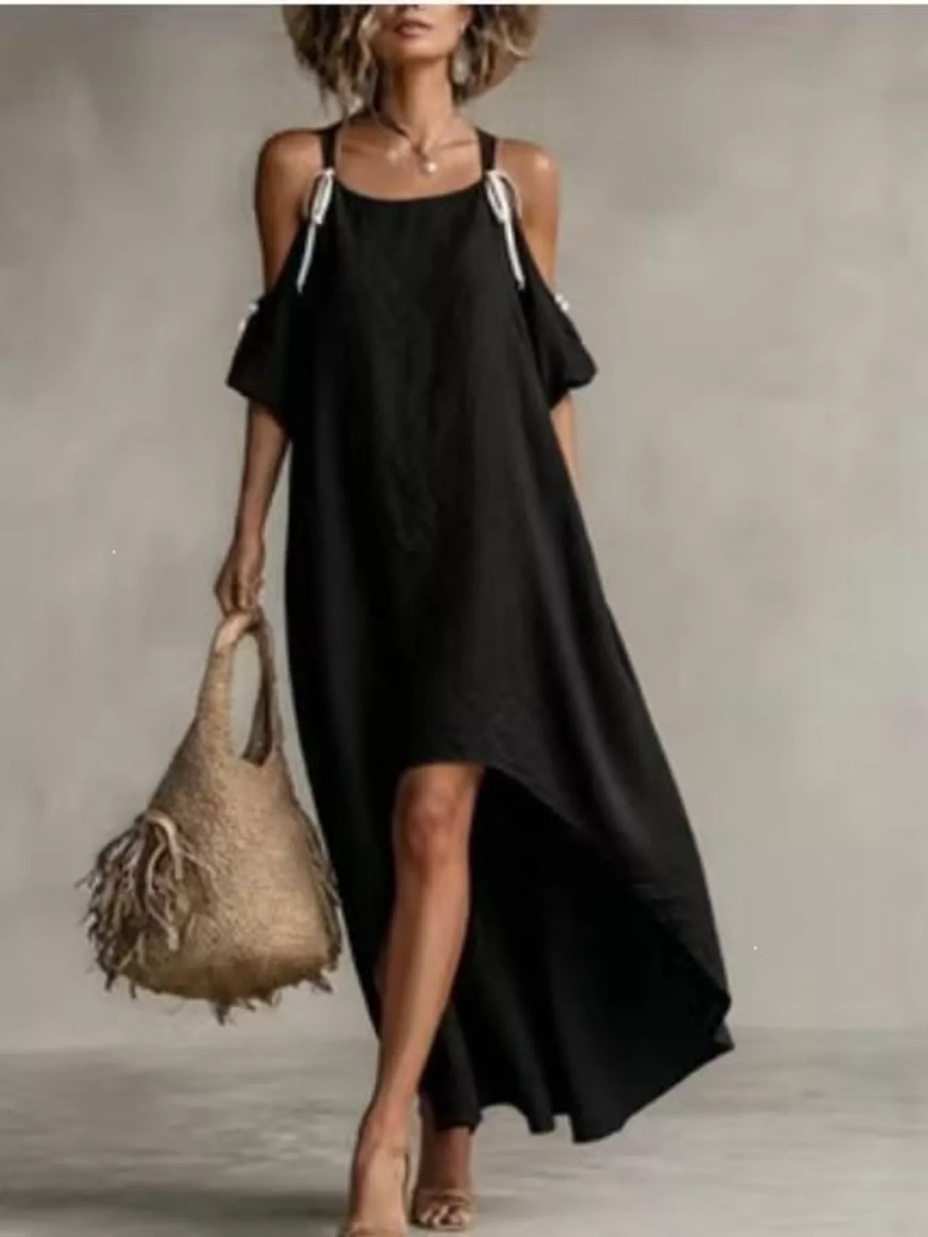High-Low Cold Shoulder Maxi Dress