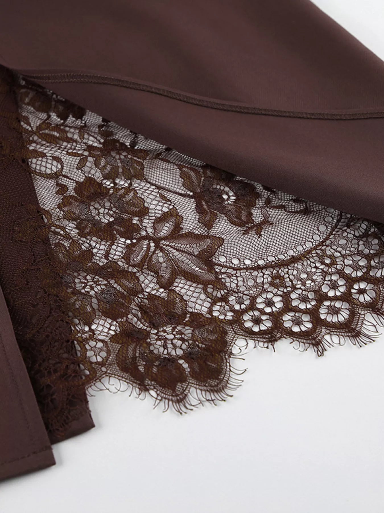 Elegant Lace-Trimmed Slit A-Line Skirt