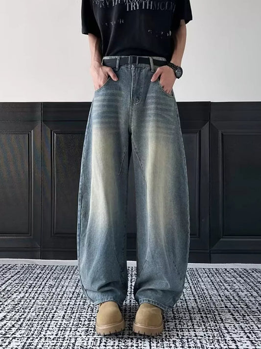 Men's Full Size Vintage Wash Wide Leg Jeans Plus Size