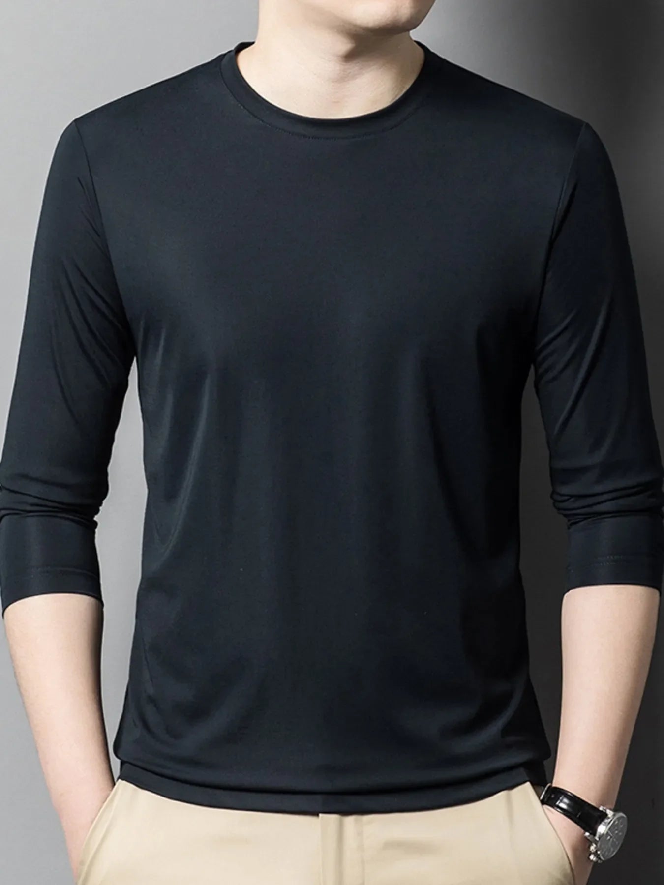 Men's Plus Size Round Neck Long Sleeve T-Shirt