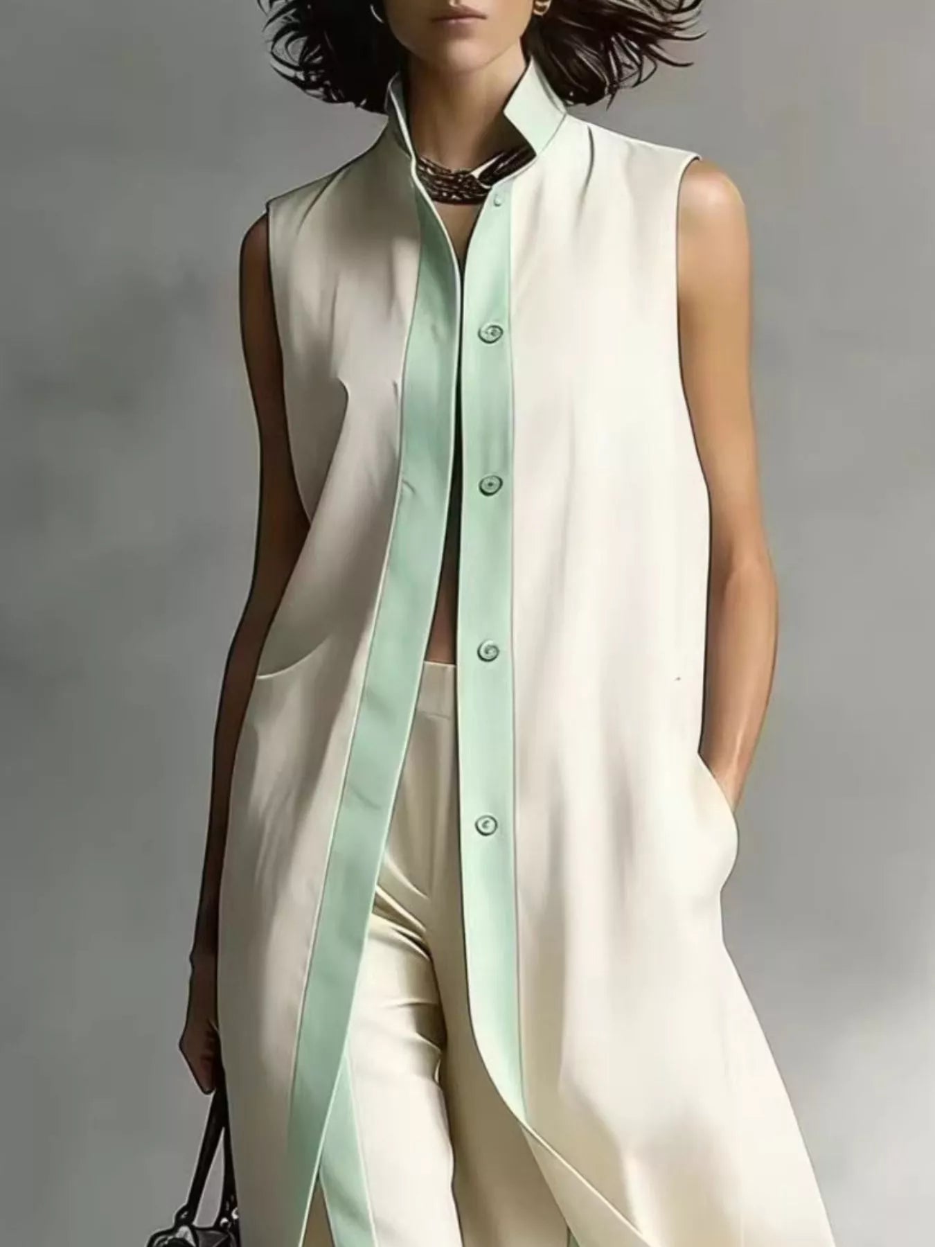 Full Size Sleeveless Longline Vest and Wide‑Leg Pants Set Plus Size