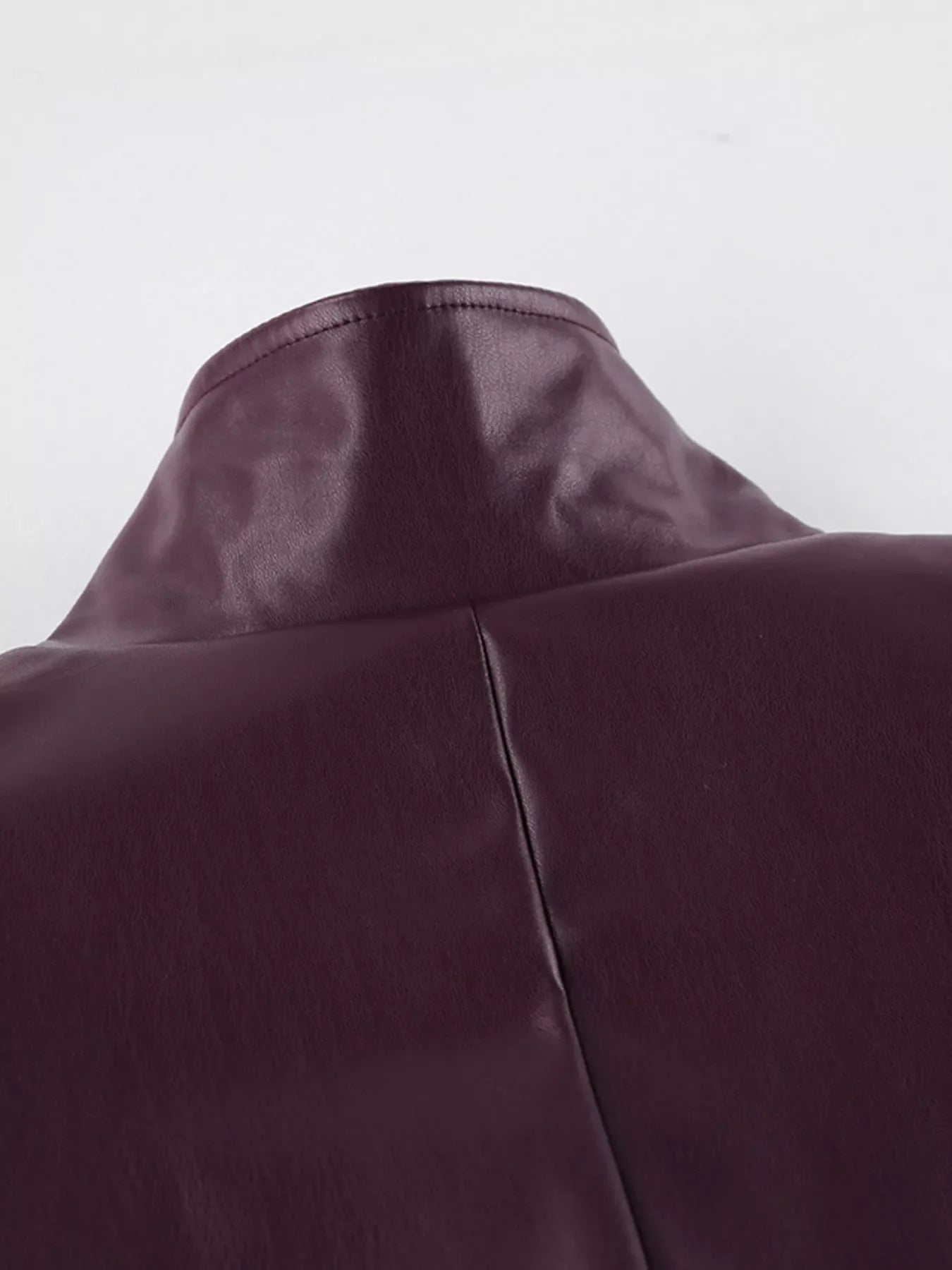 Stand Collar Belted Faux Leather Jacket