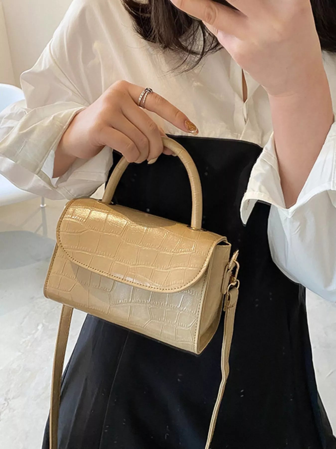 Crocodile Pattern Top Handle Crossbody Bag