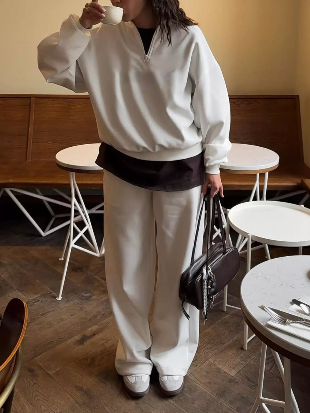 Quarter-Zip Top and Wide-Leg Sweatpants Set