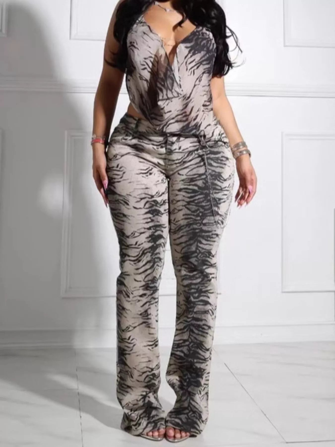 Animal Print Sleeveless Top and Pants Set