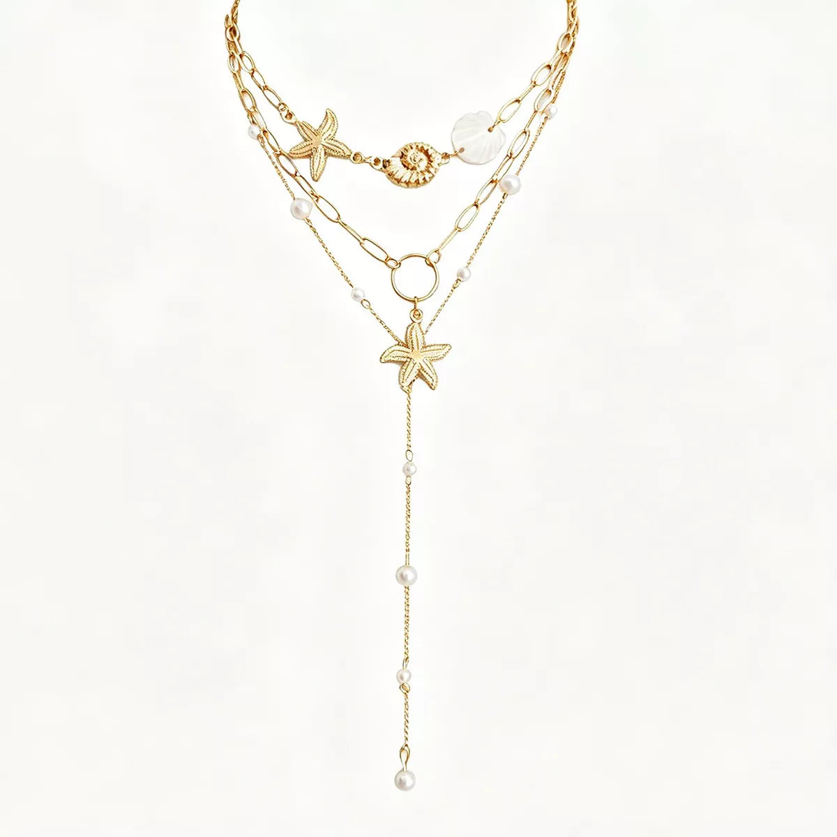 3-Piece Bohemian Layered Starfish and Shell Necklace