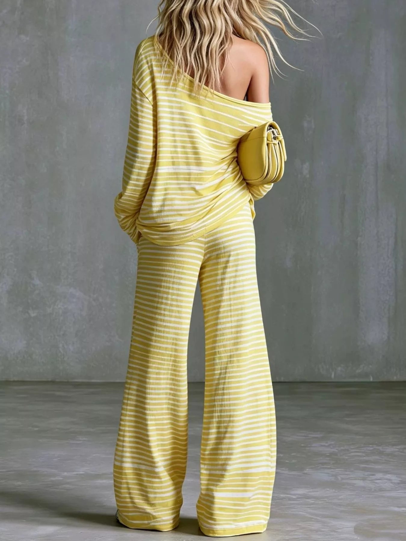 Striped Boat Neck Top and Pants Set