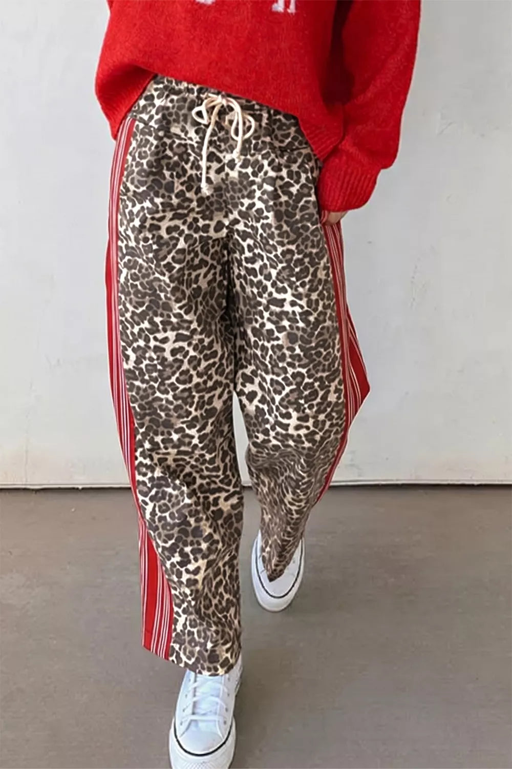 Leopard Patchwork Elastic Waist Jeans