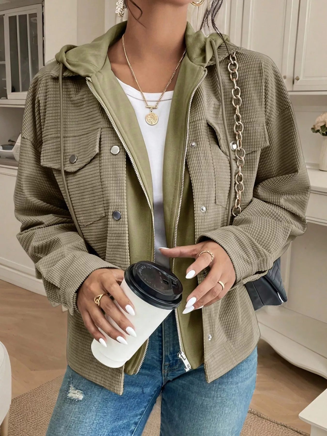 Thermal Knit Textured Hooded Jacket