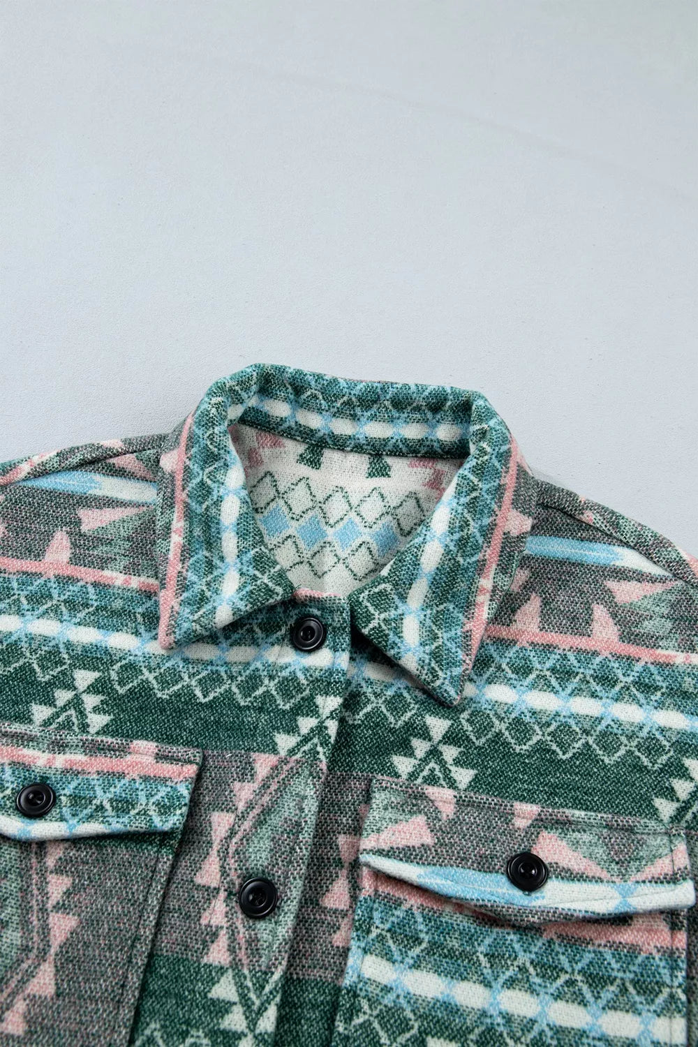 Geometric Print Button Front Long Sleeve Shacket