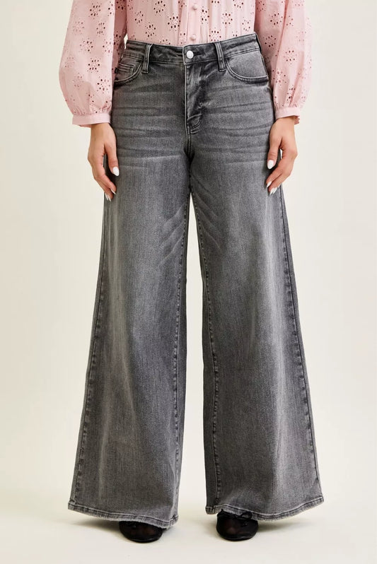 Judy Blue Mid Rise Palazzo Split Back Yoke