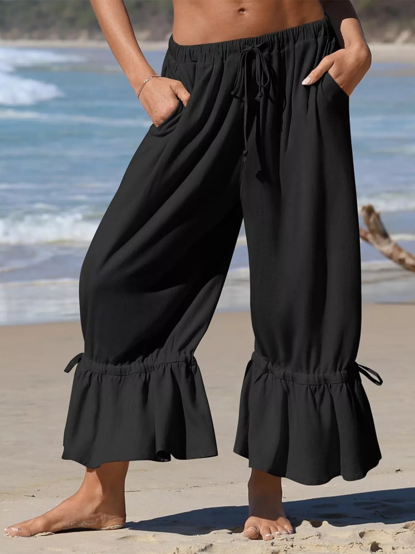 Full Size Wide-Leg Pants with Ruffle Hem Plus Size
