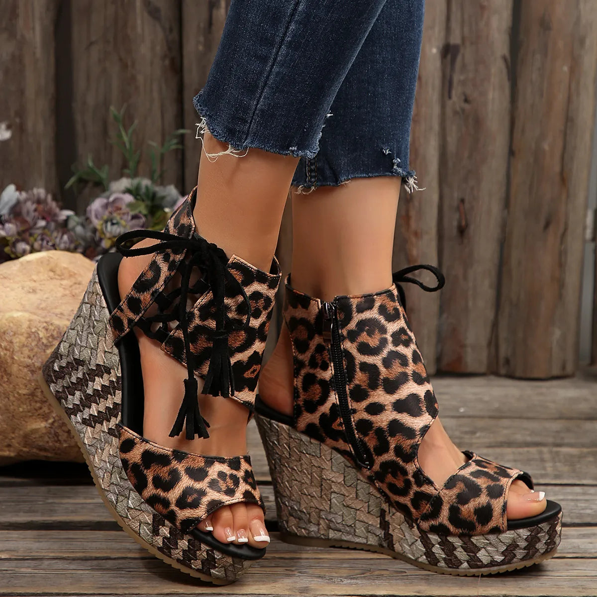 Printed Wedge Platform Sandals