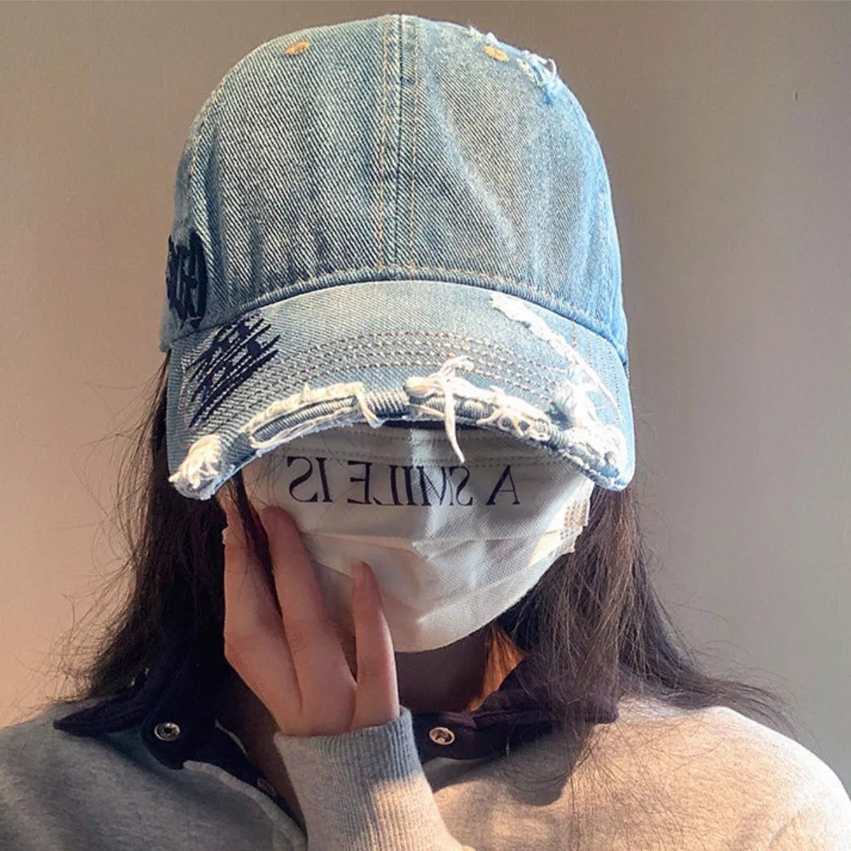 Distressed Letter Embroidered Baseball Cap