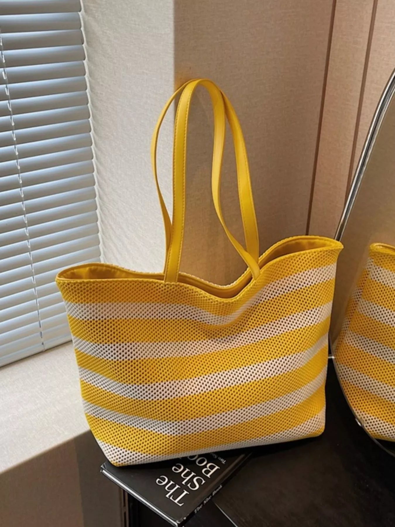 Striped Mesh Shoulder Bag