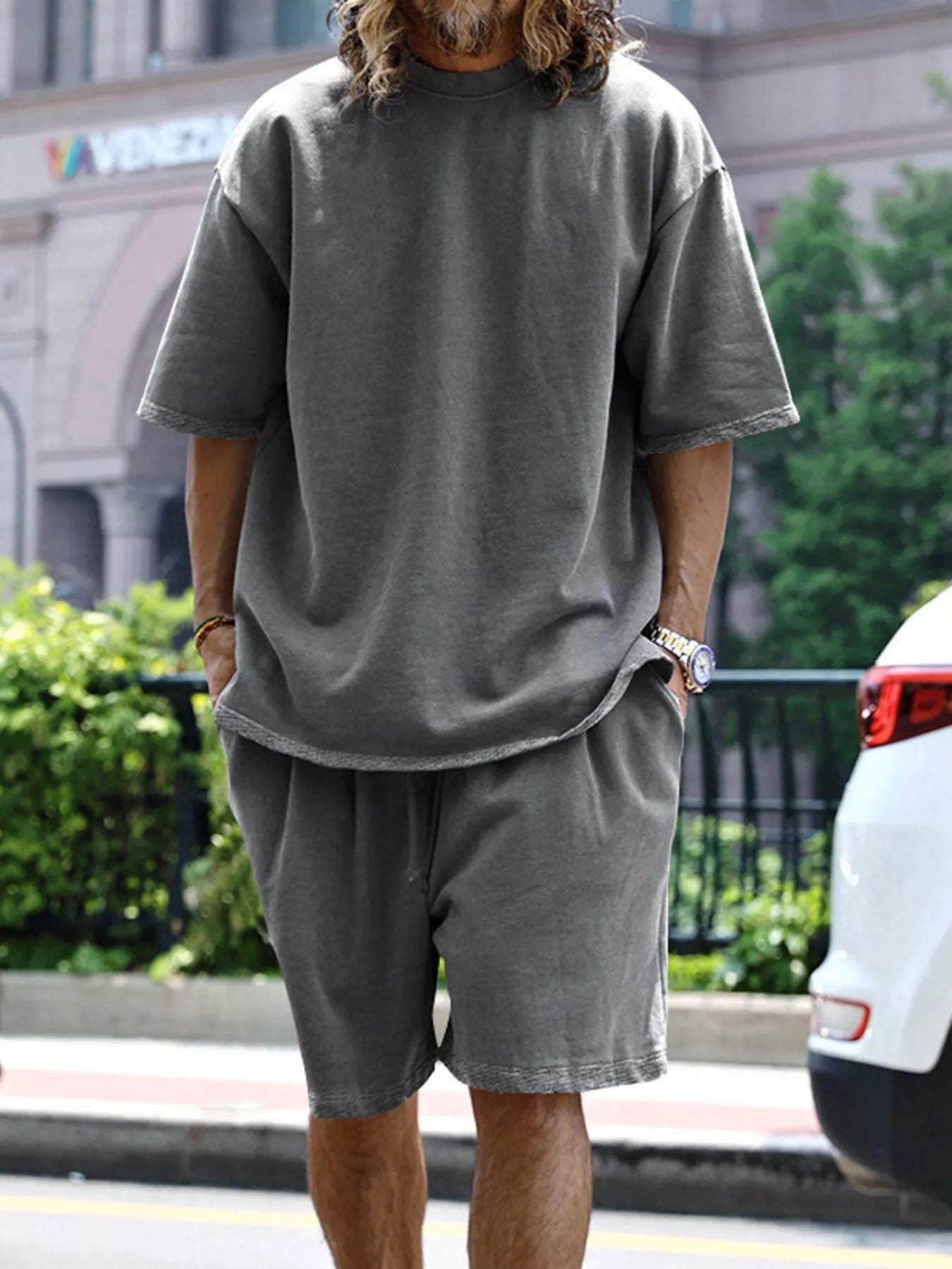 Men's Full Size Relaxed Fit T-Shirt & Shorts Set Plus Size