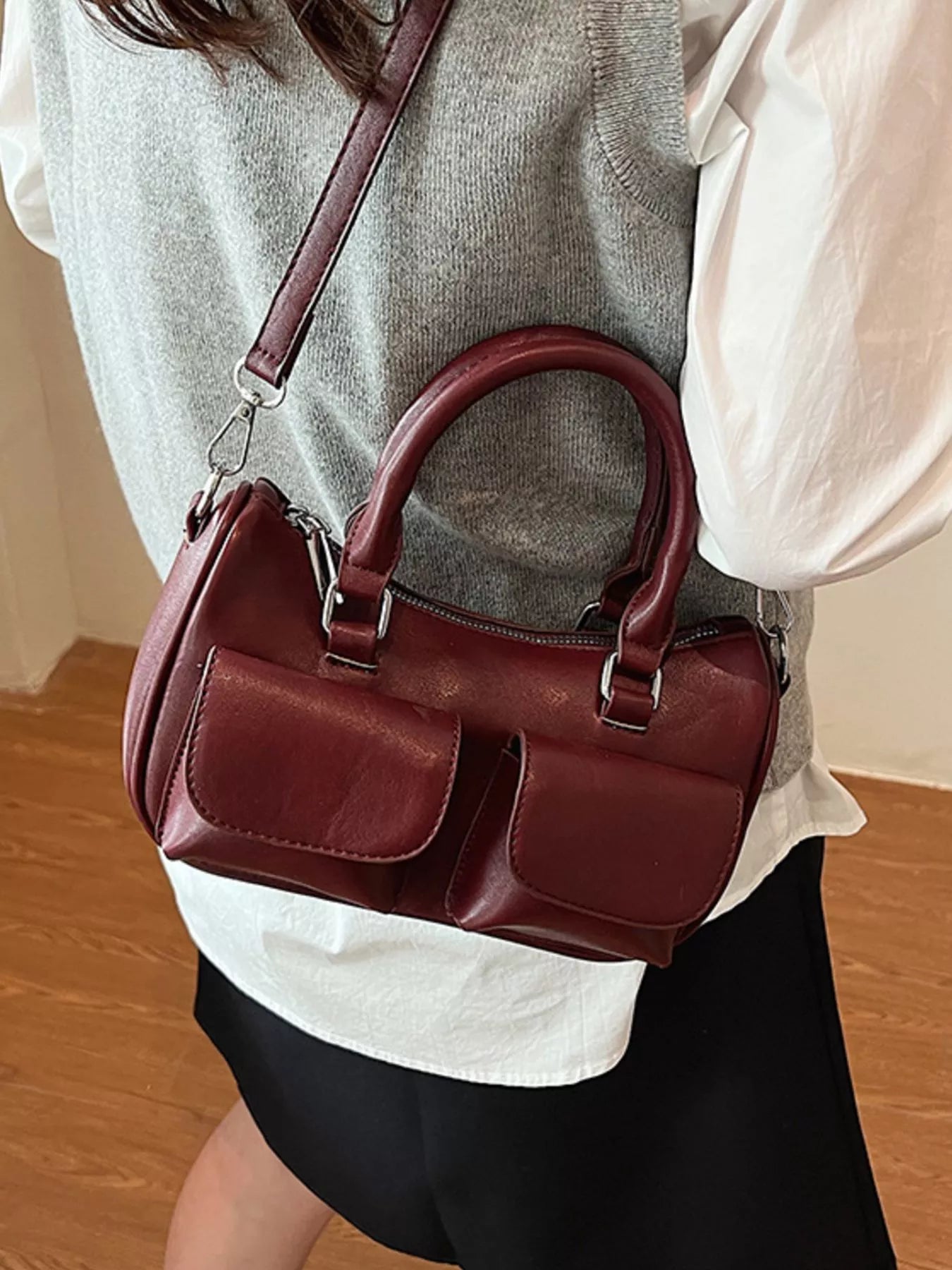 PU Leather Vintage Boston Handbag