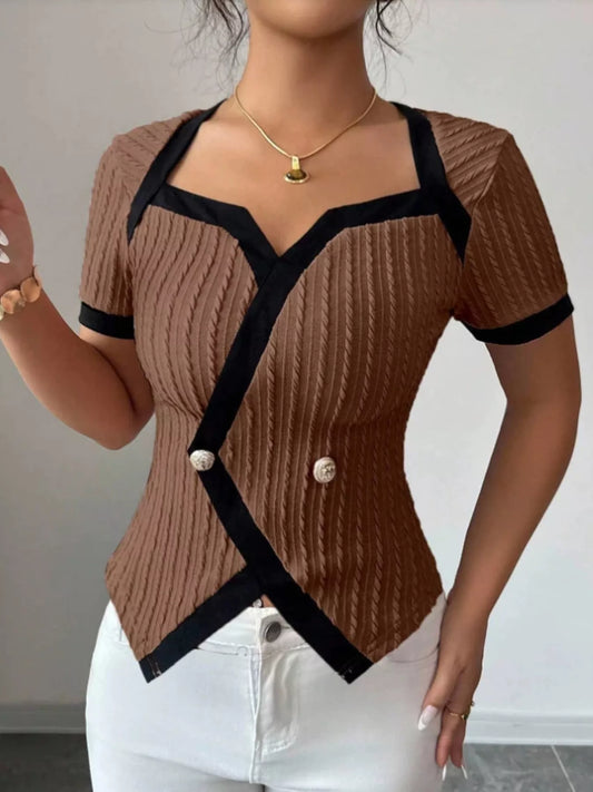 Contrast Trim Short Sleeve T-Shirt – Earth Tones