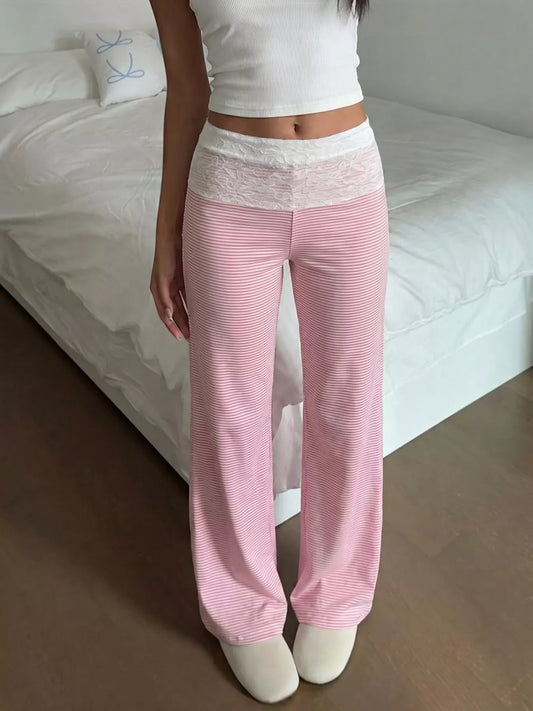 Lace Detail Striped Pants